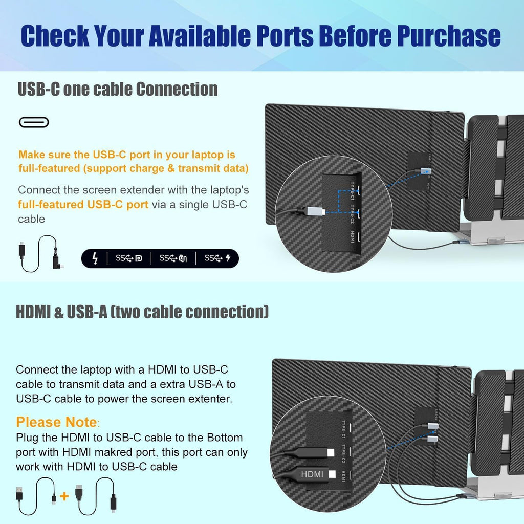 KEFEYA Laptop Screen Extender, 14" FHD 1080P IPS Laptop Monitor Extender Dual Screen, Portable Monitor for Laptops 13-17" with USB-C/HDMI Port, Plug