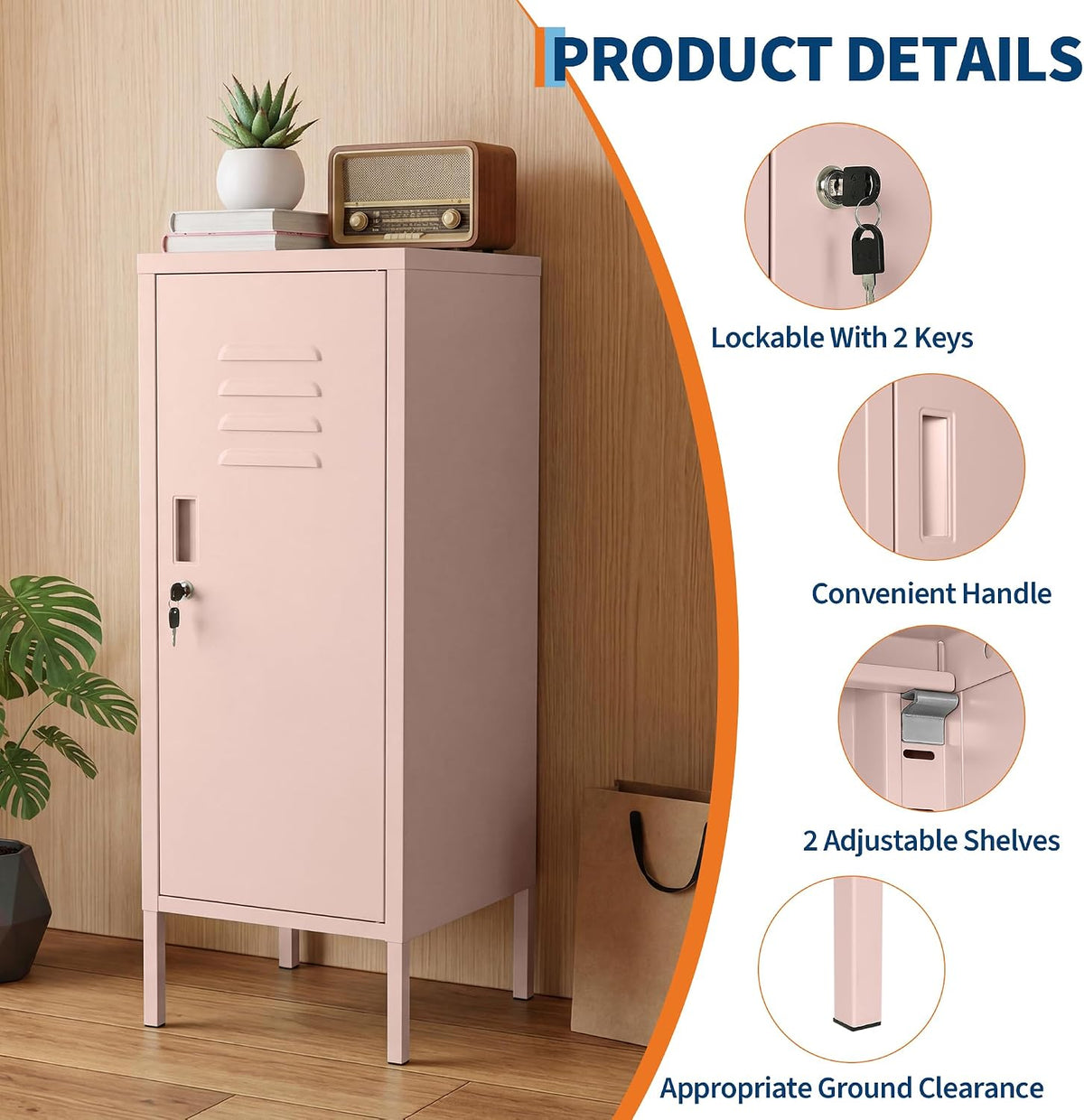 Garvee Lockable Metal Locker Cabinet, 39''h Metal Storage Cabinet with Lock