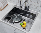 18x18 Inch Drop In Black Bar Sink, 18 Inch Gunmetal Black Small Kitchen Sink, Stainless Steel 16 Gauge Single Bowl Laundry Prep RV Sink with Strainer