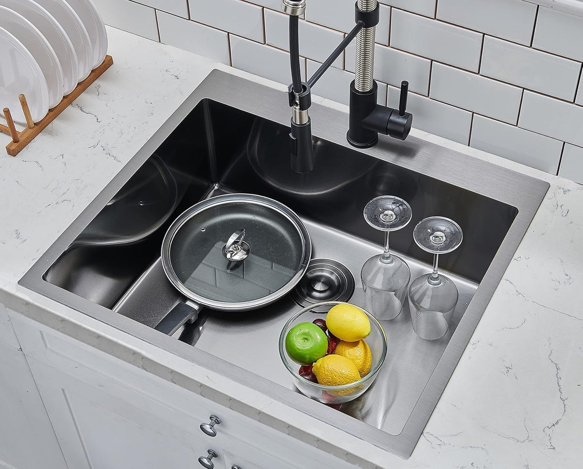 18x18 Inch Drop In Black Bar Sink, 18 Inch Gunmetal Black Small Kitchen Sink, Stainless Steel 16 Gauge Single Bowl Laundry Prep RV Sink with Strainer