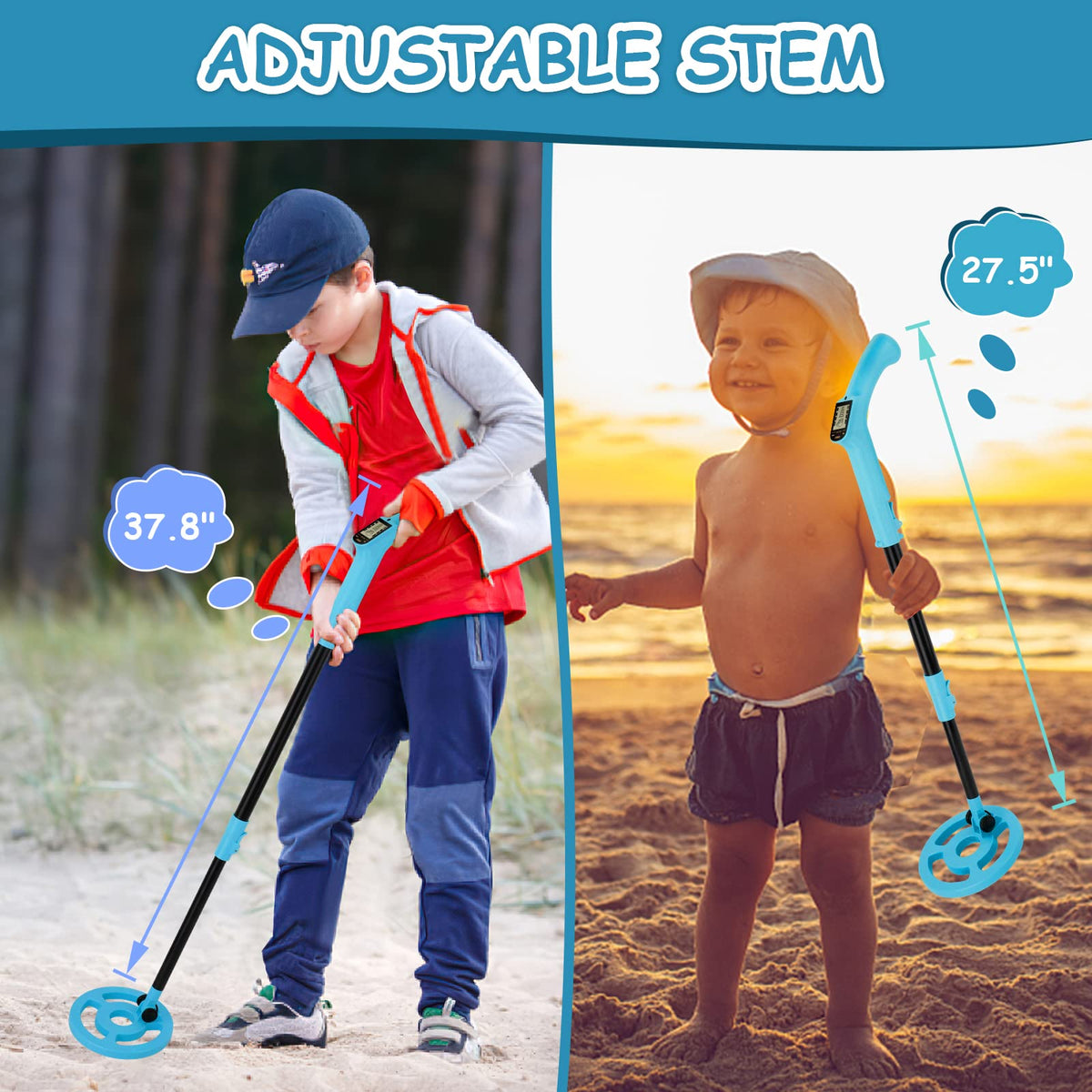 Kids Metal Detector, Adjustable 27.5"-37.8" with LCD Display (Azure)