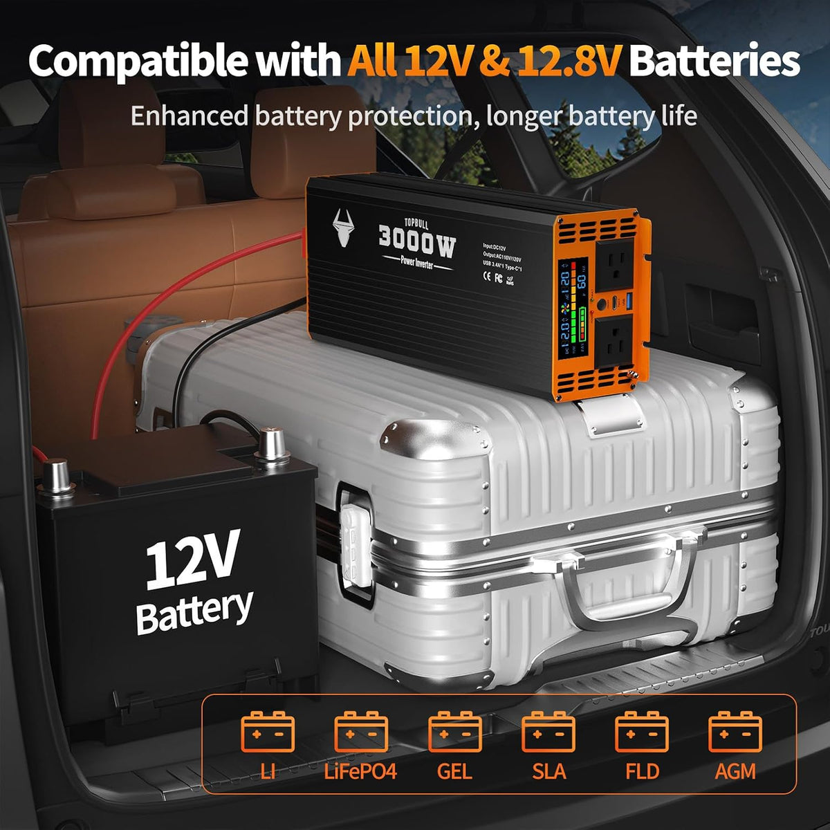3000W Power Inverter Car/Home 12V DC to 110V/120V AC Car Converter
