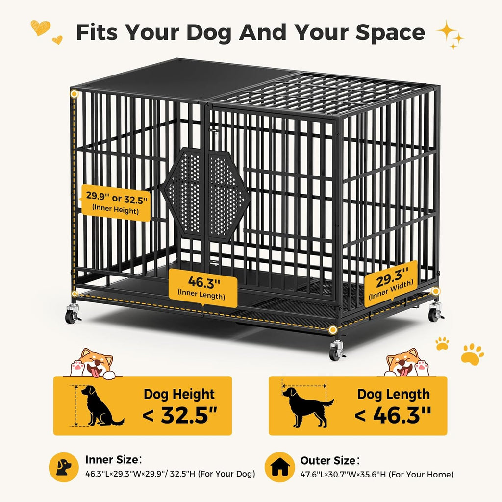 CAMMOO 48'' Heavy Duty Dog Crates for Large Dogs, Dog Kennel Indoor