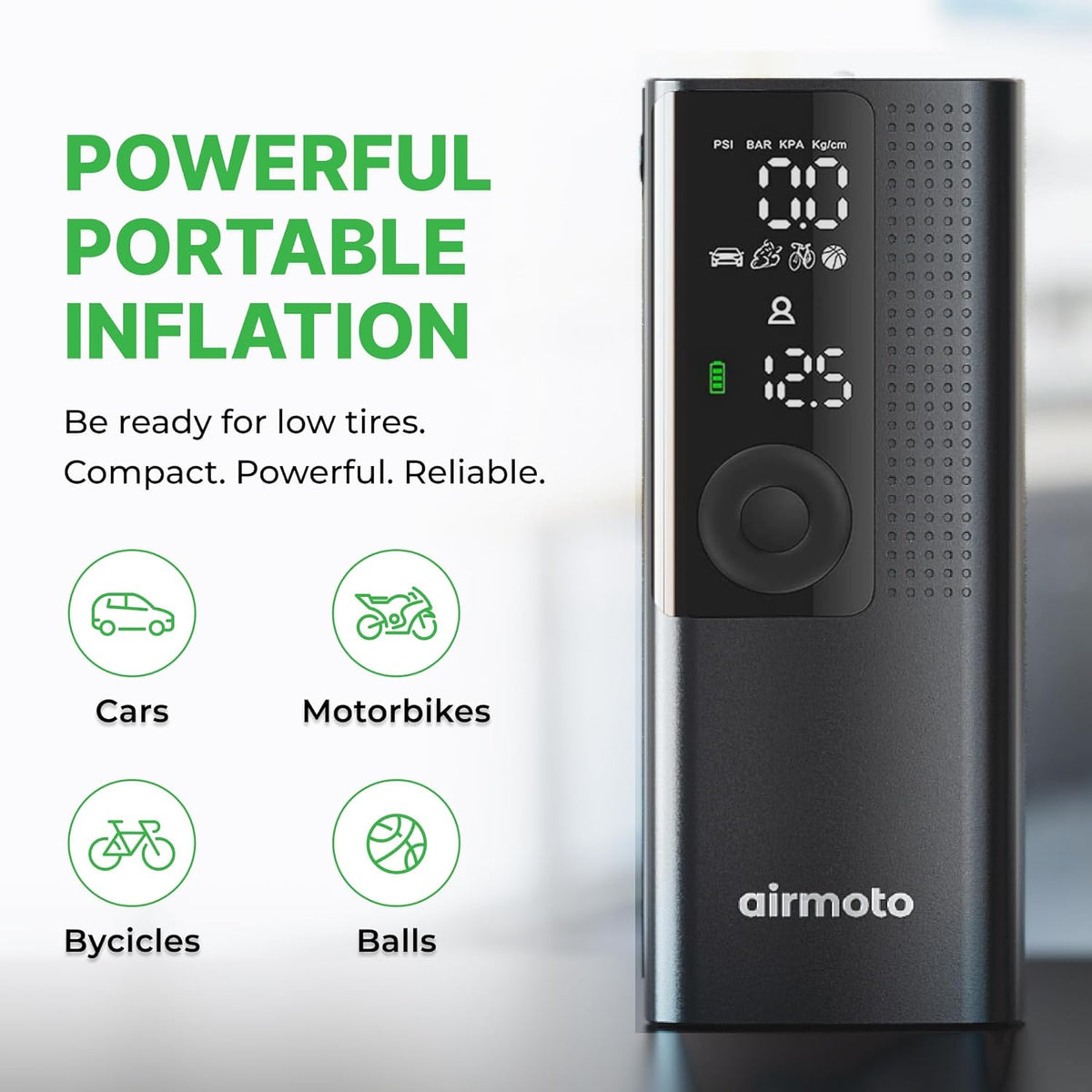 Airmoto Portable Tire Inflator and Hard Carrying Case Bundle