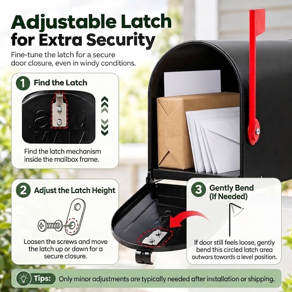 Mailbox for Outside,Black Metal Mail Box,Post Mount Outdoor Mailbox