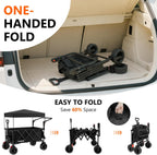3 in 1 Collapsible Wagon with 300lbs Weight Capacity,150L Heavy Duty Utility Cart with Removable Canopy,with Big All-Terrain Beach Wheels & Drink