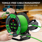 60 FT Retractable Extension Cord Reel, 14AWG SJTOW Heavy Duty Power Cord with 4 Grounded Outlets, USB-A & USB-C Ports, 13A Circuit Breaker, Hand