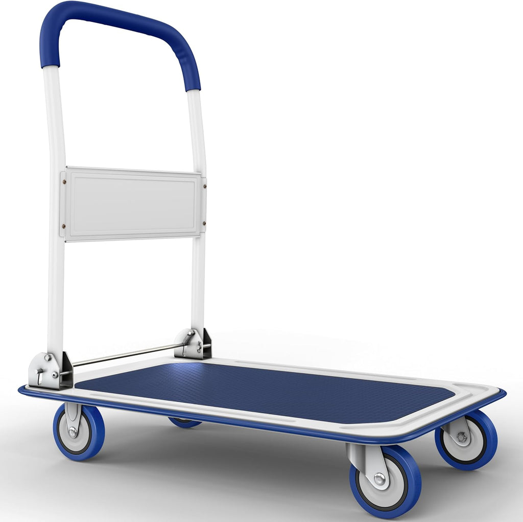 Heavy Duty Foldable Push Cart Dolly | 660 lbs. Capacity | Upgraded Collapsible Hand Truck Folding Platform with Swivel Wheels | Flat Bed Moving Wagon