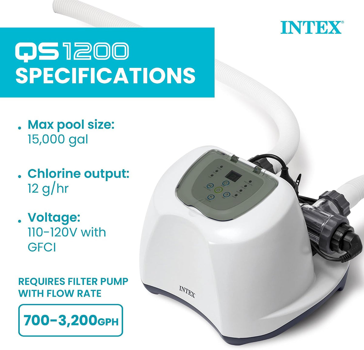 INTEX Krystal Clear QS1200 Saltwater Swimming Pool Chlorine System
