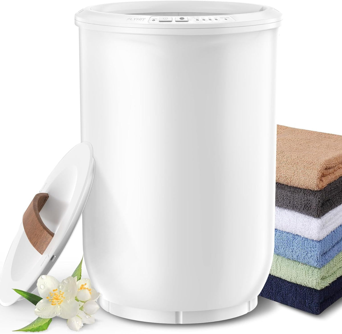 Large Towel Warmer for Bathroom - Heated Towel Warmers Bucket, Wood Handle, Auto Shut Off, Fits Up to Two 40"X70" Oversized Towels, Bathrobes