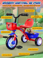 Tricycle for Toddlers 1-3 3-5 Year Olds, Spider Toddler Bike Baby Balance Bike with Colorful Lighting Wheels & Large Basket, Birthday Gift and Toy