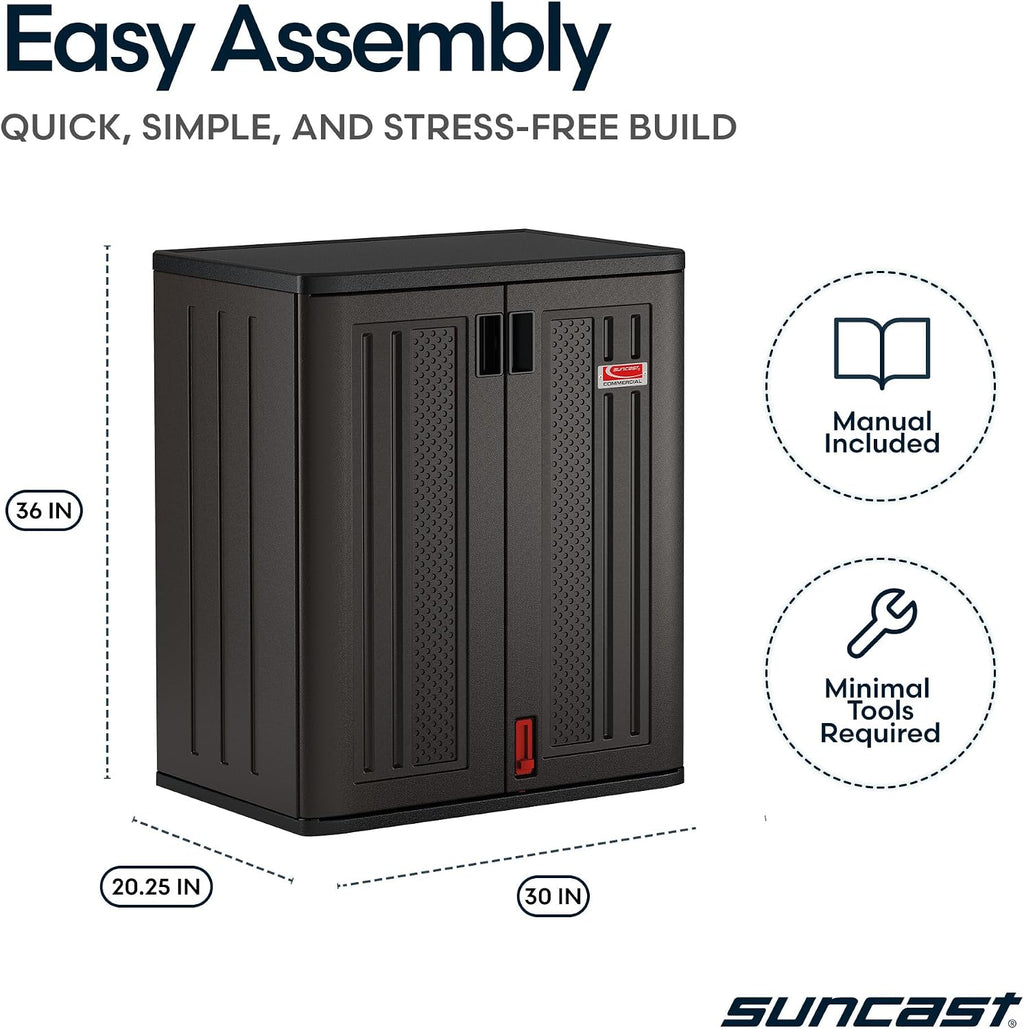 Suncast 30" Base Cabinet, Heavy-Duty Garage Storage Cabinet, Dark Gray