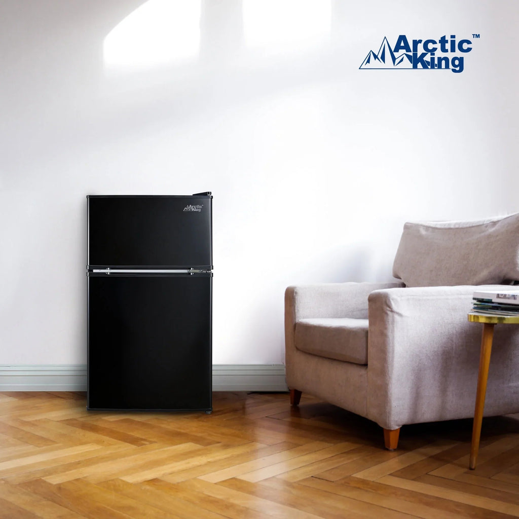 Arctic King Two-Door Mini Fridge With Freezer, 3.2 Cu. Ft., Stainless Steel
