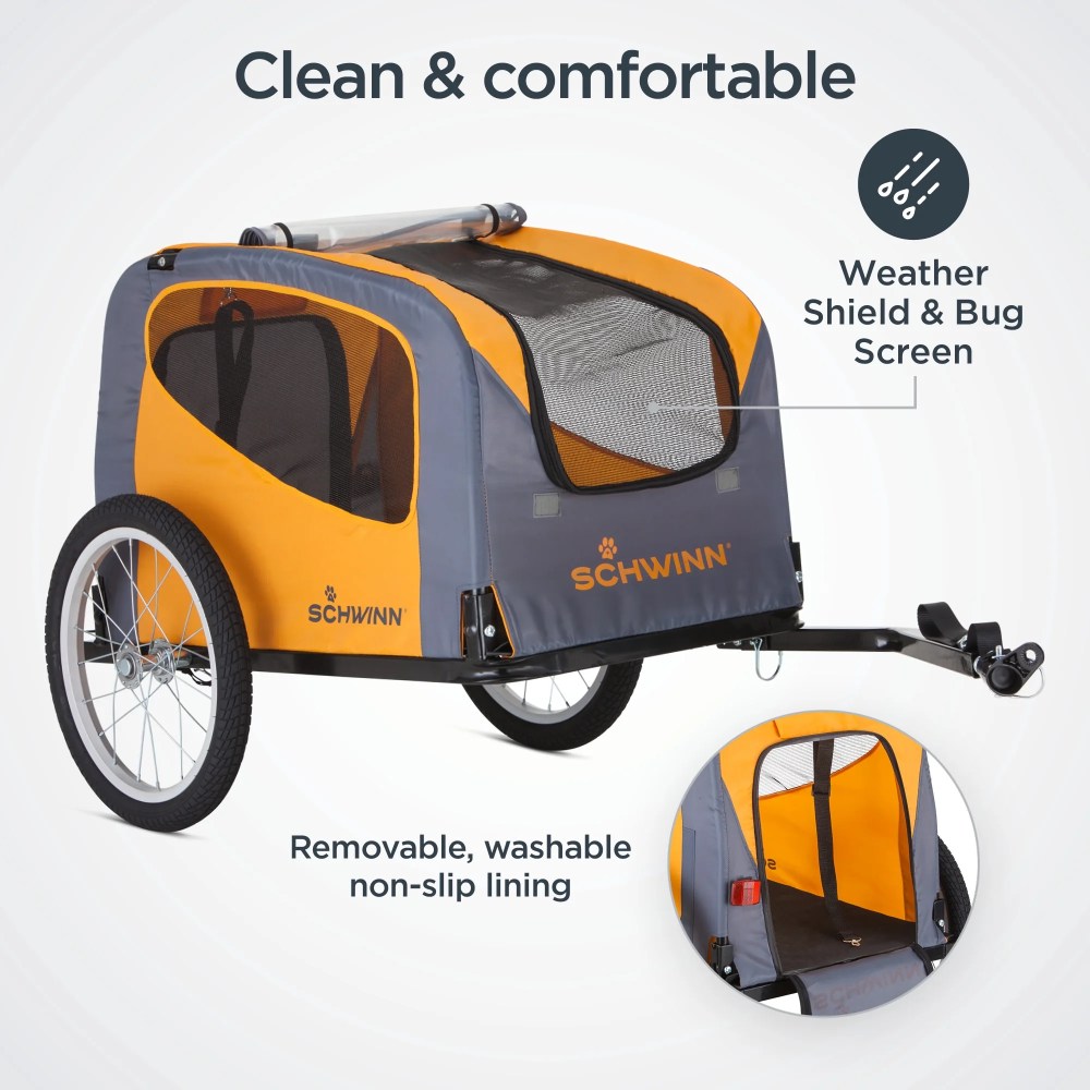 Schwinn Rascal Pet Bicycle Trailer, 16-Inch Wheels, 50 Lbs. Capacity, Orange