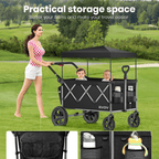 GVDV Wagon Stroller for Kids, 3-in-1 Collapsible Double Stroller Wagon for Toddlers with Removable Canopy, 5-Point Harness, Pull & Push Handle and