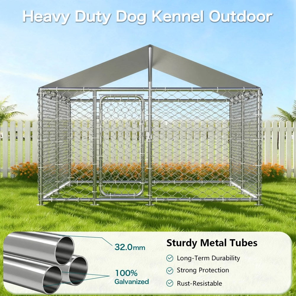 YOKWOK Outdoor Dog Kennel With Roof, 7.5X7.5ft, Silver - Outdoor Dog Crate
