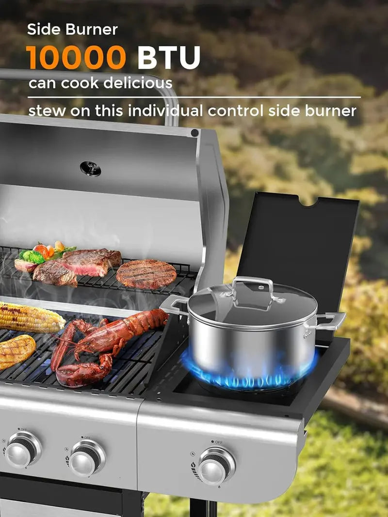 COWSAR 4-Burner Propane Gas Grill With Stainless Steel Burners, 44,000 BTU - 50.79in D x 21.65in W x 46.06in H