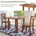 3-Piece Drop-Leaf Wood Dining Table Set With 2 X-Back Chairs - Brown