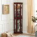 Corner Display Curio Cabinet With Tempered Glass Shelves, Mirrored Back And Built-In Lighting, 69.75H x 21.5W x 16D