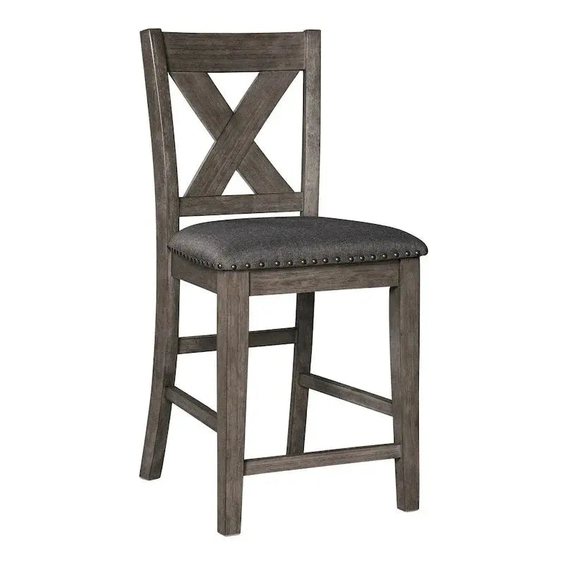 7-Piece Dining Set With Lattice-Back Chairs - Dark Gray Wood Frame & Polyester Upholstery