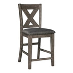 7-Piece Dining Set With Lattice-Back Chairs - Dark Gray Wood Frame & Polyester Upholstery