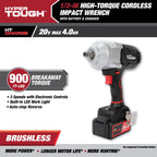 Hyper Tough 20V Max Brushless 1/2 in High-Torque Cordless Impact Wrench with 4 Ah Lithium-Ion Battery and Charger
