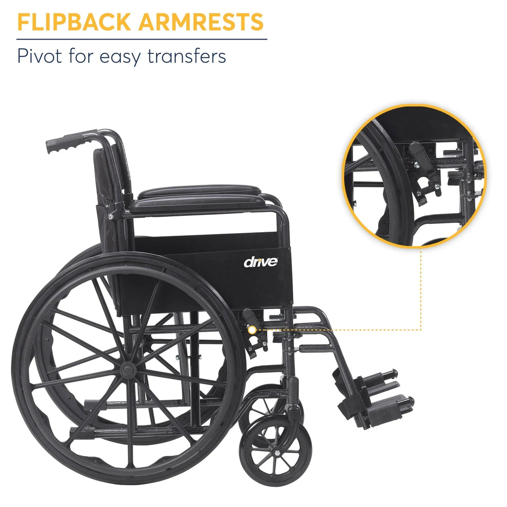 Drive Medicals Silver Sport 1 Wheelchair With Full Arms And Swing Away Removable Footrest - Silver Sport 1