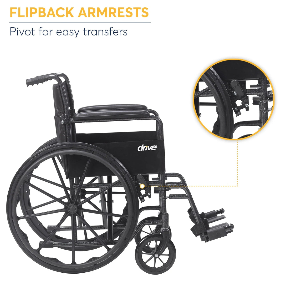 Drive Medicals Silver Sport 1 Wheelchair With Full Arms And Swing Away Removable Footrest - Silver Sport 1