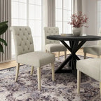 Rustic Wooden 5-Piece Dining Set With Round Cross-Buck Pedestal Table And 4 Tufted Upholstered Chairs - 47.25 x 47.25 x 31.50 in