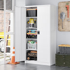 Fesbos Metal Garage Storage Cabinet,71" H Tall White Cabinet with 2 Doors and 4 Adjustbale Shelves,Lockable Tool Cabinet for Garage, Basement, Home