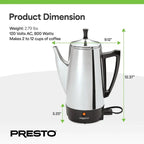 Presto Stainless Steel Percolator Coffee Maker, 2 To 12 Cups, Silver