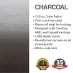 Shadepro RV Awning Replacement 15' Charcoal Fade Fabric length 14'2"