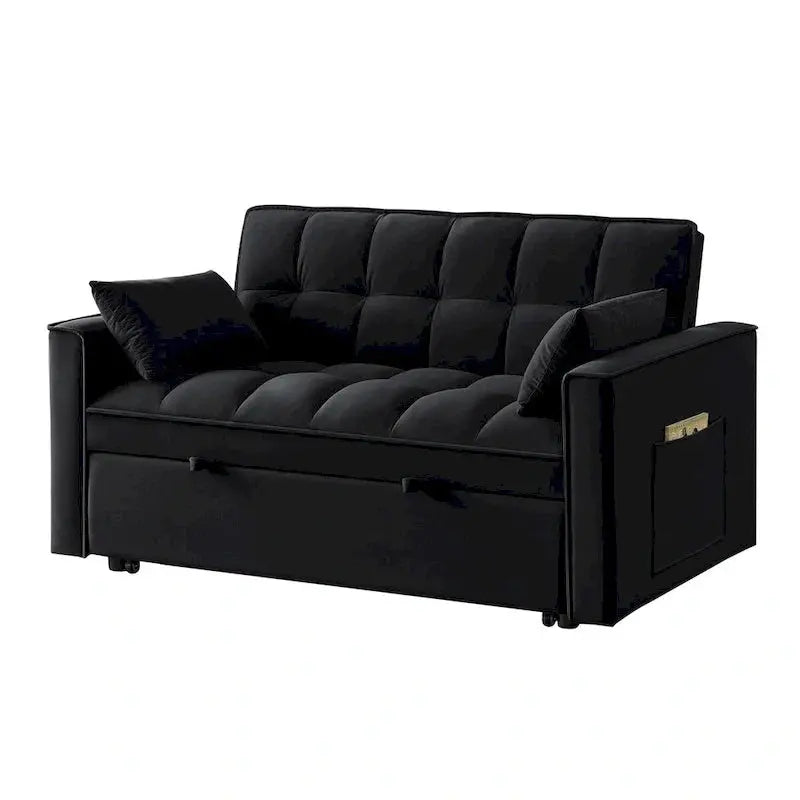 Velvet Pull-Out Sleeper Loveseat - Convertible Reclining Couch With Dual Side Storage Pockets