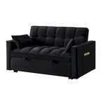 Velvet Pull-Out Sleeper Loveseat - Convertible Reclining Couch With Dual Side Storage Pockets