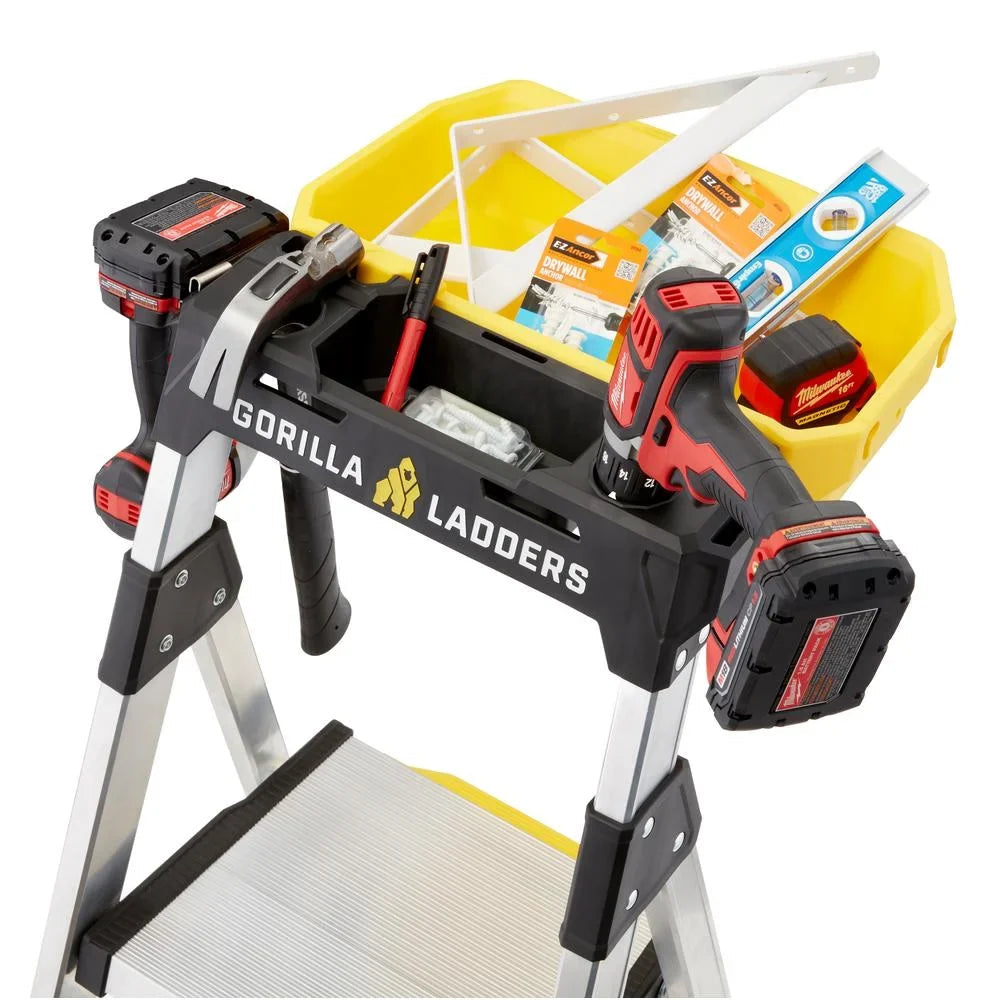 Gorilla Ladders Aluminum Dual Platform Ladder With Project Bucket, 5.5 Ft, 300 Lb Capacity