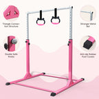 Ainfox Adjustable Kids Gymnastics Kip Bar with Pull Rings for Kids Ages 5-15 Gym Training,Pink