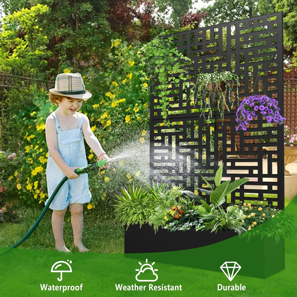 FOOWIN 71 in H Metal Trellis Planter Raised Garden Bed With Drainage Hole, Black