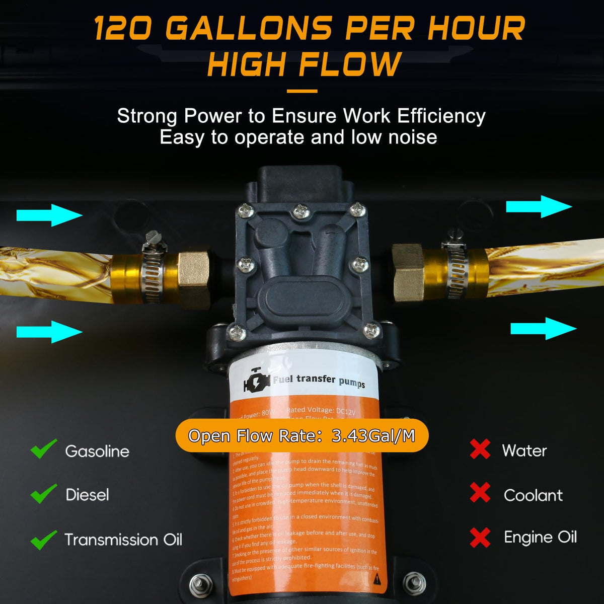 SYHXYSOO 12V 80W Electric Fuel Transfer Pump, 120GPH Gasoline Transfer Pump Kit for Gas or Diesel, Fuel Pump for Automotive,UTVs, Vehicles, Boats