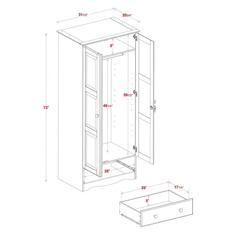Palace Imports Solid Wood Flexible Wardrobe Armoire 31.5w x 72h x 20.9d