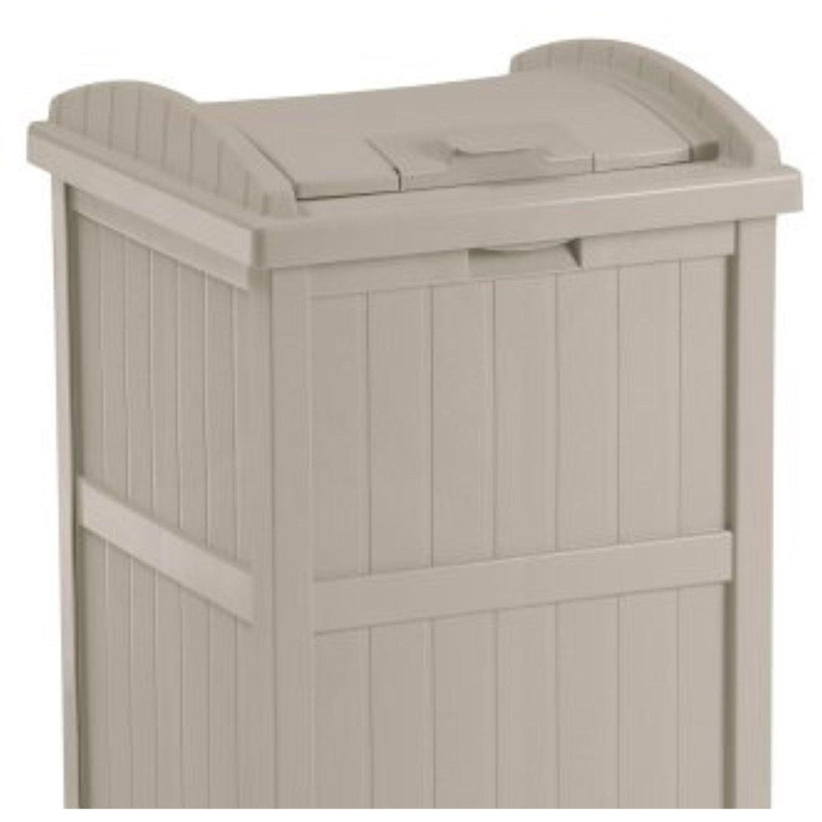 Suncast Trash Hideaway Outdoor Patio Trash Can Bin, 33 Gallon, 1 Java and 1 Taupe