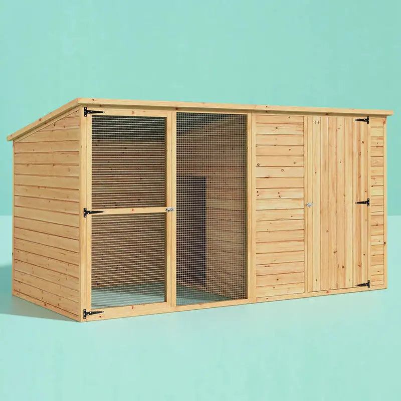 i.Pet Extra-Large Outdoor Wooden Log-Style Dog House With Insulated Bed, 2.28m - Brown