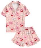 Aideaone Girls Satin Pajama Set Short Sleeve Button Down Silk Sleepwear 2 Piece Summer Loungewear for Child Girl 6-14Y