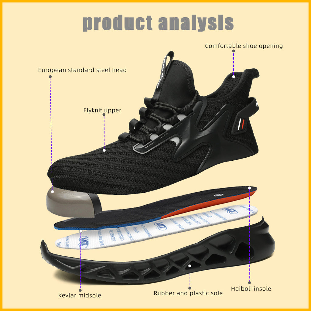 Knitted Steel Toe Safety Sneakers - Breathable Wide-Opening Work Shoes