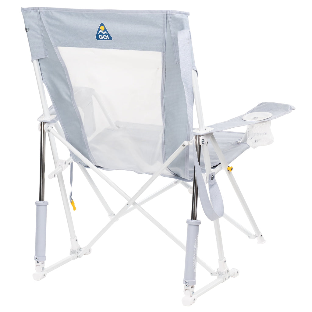 GCI Outdoor Comfort Pro Rocker XL Oversized Rocking Camping Chair with Cup Holder, Heathered Light Blue