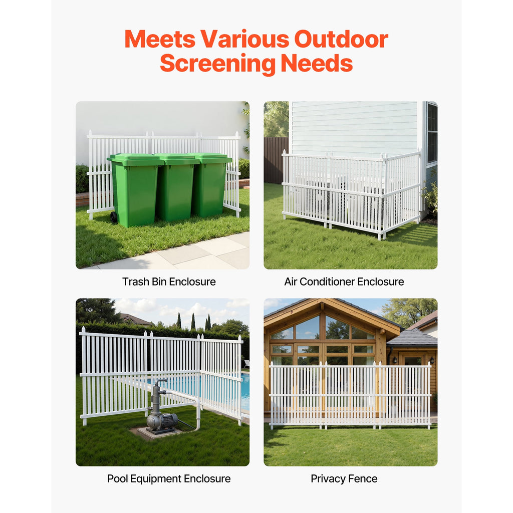 KFFKFF 3-Panel Outdoor Privacy Screen, 36 x 45 in Fence with 19.7 in Ground Stakes, Vinyl Privacy Enclosure for Pool Equipment, Trash Cans, and A/C