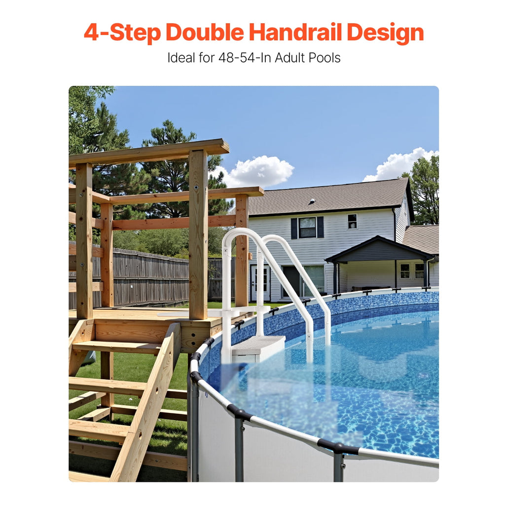 KFFKFF 4-Step Above Ground Pool Ladder, Anti-Slip Pool Steps with Dual Handrails, Supports 400 lbs, Fits 48-54" Inground & Above-Ground Pools, Creamy