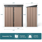 Asofer Outdoor Metal Storage Shed, 5' x 3' ft Lockable Single Door Garden Tool Shed, Brown for Backyard Patio