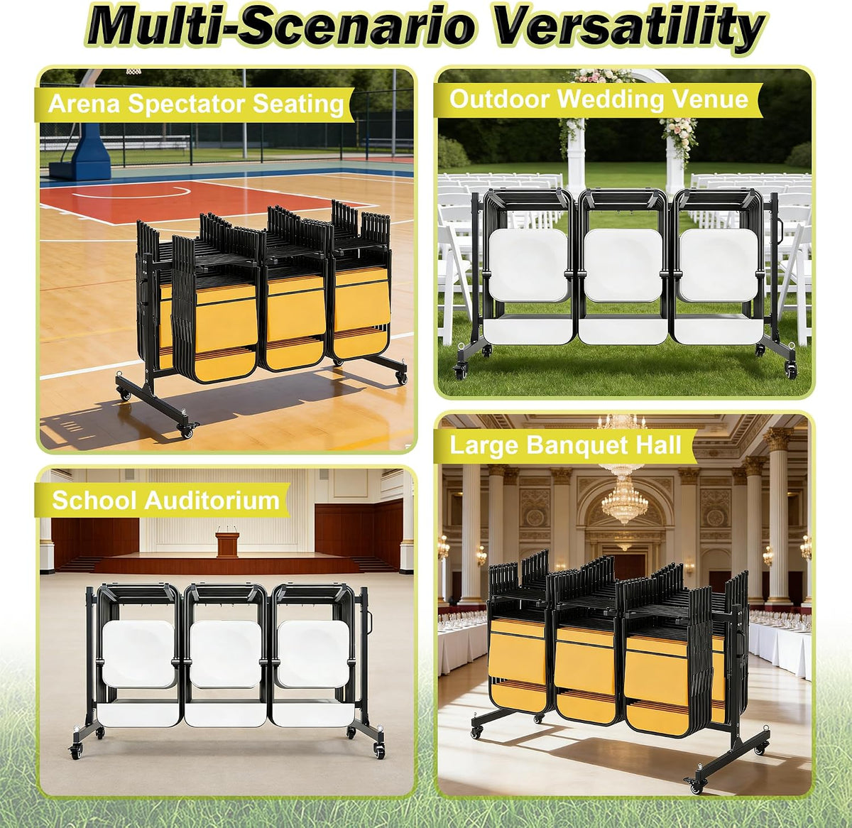 RANTILA Folding Chair Cart, Heavy Duty Chair Storage Dolly Holds 42 Chairs or 12 Tables, 400 lb Capacity Rolling Chair Rack with Swivel Casters, Dust