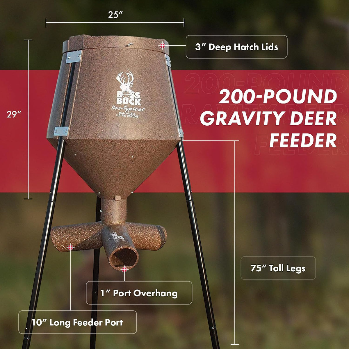 Boss Buck Gravity Deer Feeder for Game & Hunting, 200 lb Corn Capacity