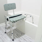 DMI Tub Transfer Bench and Shower Chair with Non Slip Aluminum Body, FSA Eligible, Adjustable Seat Height and Cut Out Access, Holds Weight up to 400